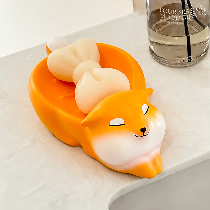 New Cute Corgi Soap Dish for Bathroom, Water Draining Soap Holder, No Drilling Required, Sink Soap Tray Storage