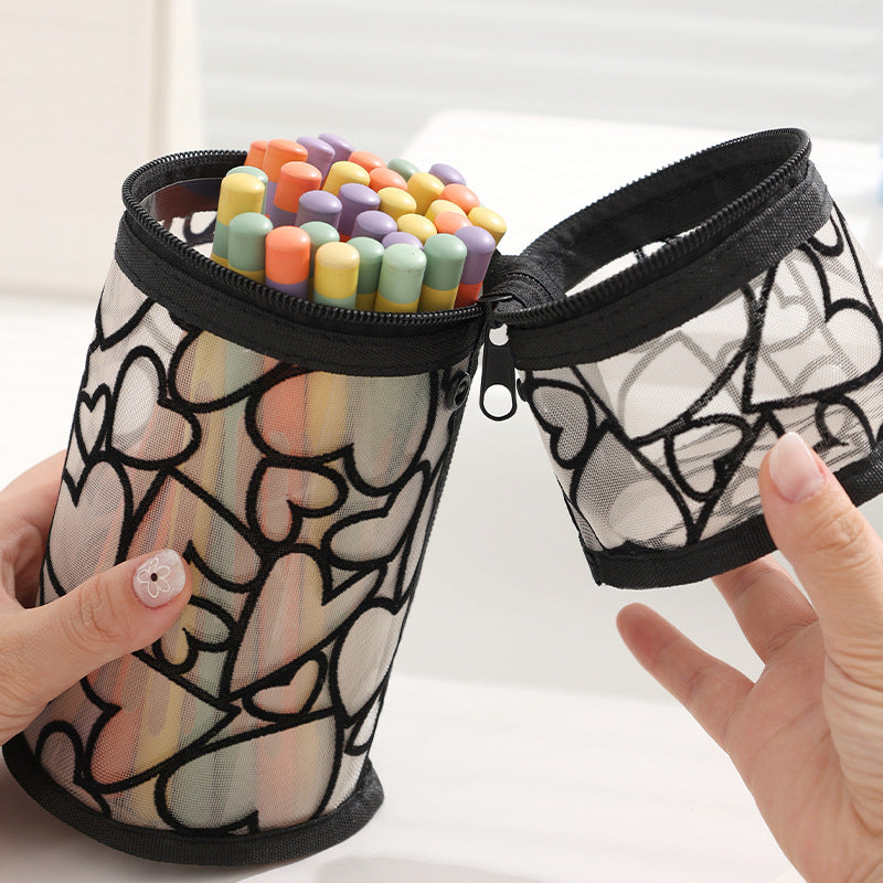 Beilian Mesh Pencil Case Vertical Transparent High-Value Stationery Box Cylindrical Student Back-to-School Season Pen Holder Bag Wholesale http://detail.1688.com/offer/954056083670.html