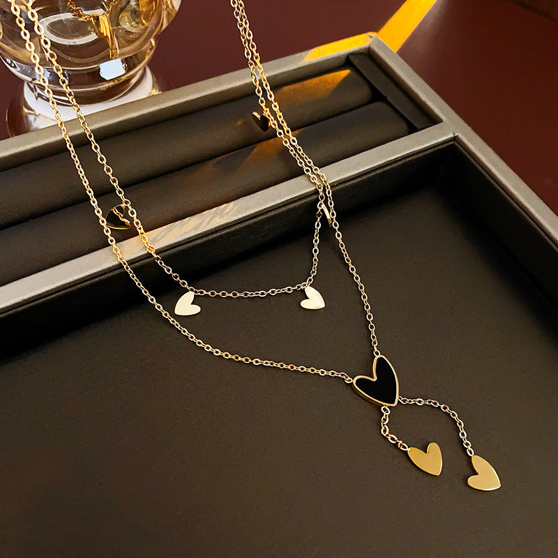 18K Real Gold Plated Moon Heart Pendant Necklace Simple Versatile Elegant Collarbone Chain Light Luxury High-End Necklace