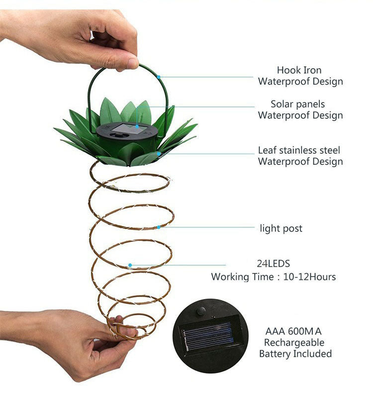Cross-border hot Solar Light Pineapple Iron Lantern led Copper Wire Light String Outdoor Waterproof Garden Decoration Hanging Lamp