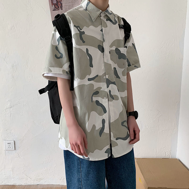 Summer Japanese Style Short Sleeve Shirt Men Half Sleeve Shirt Hong Kong Style Trendy Cat Print Student Loose Casual Shirt12
