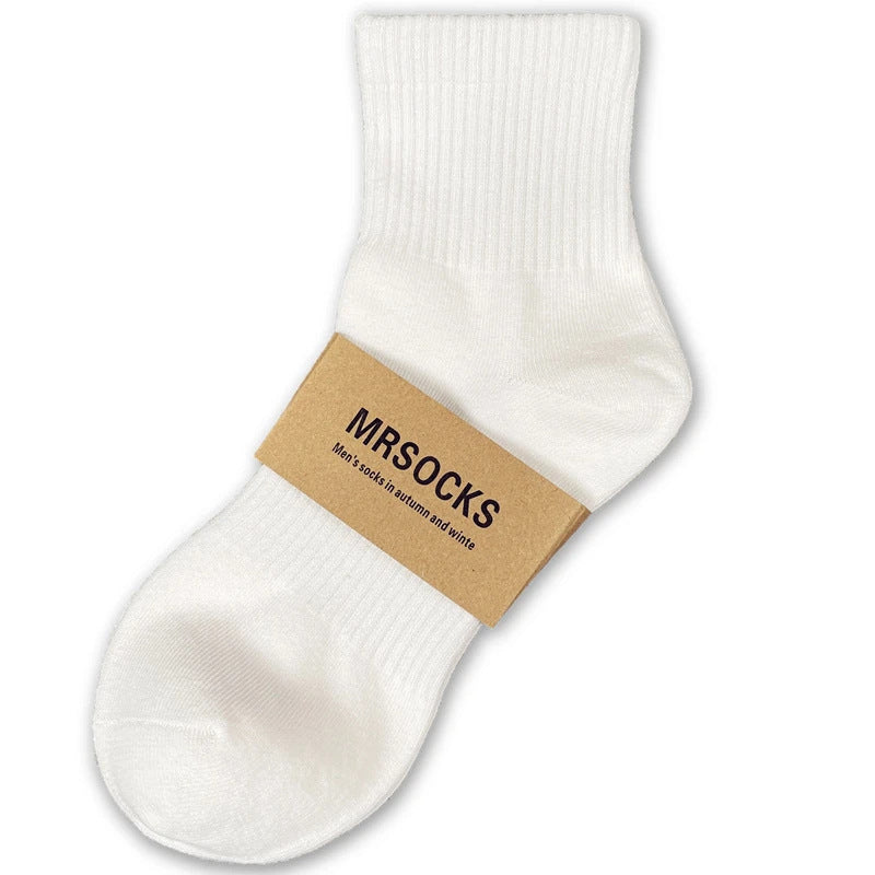 100%Pure Cotton Xinjiang Cotton Socks Men and Women Sports Socks Black and White Solid Color Autumn Winter Four Seasons Student Couple Deodorant Short Socks