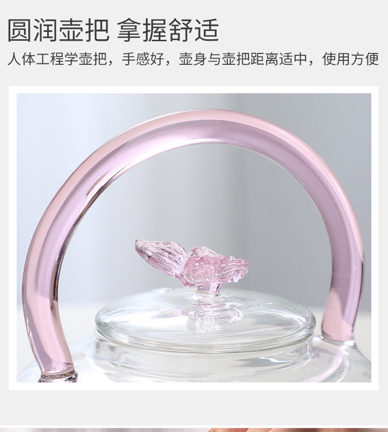 Teapot with Pink Handle Butterfly Teapot High Borosilicate Heat-Resistant Glass Teapot Electric Ceramic Stove Special Tea Brewing Teapot Flower Tea Teapot