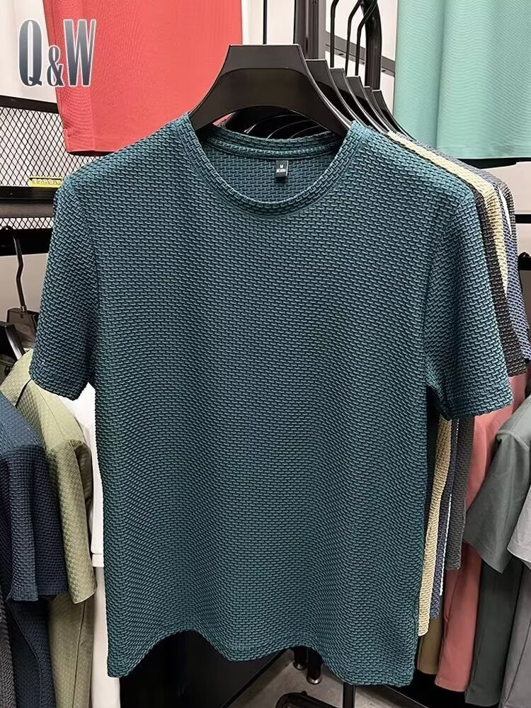 Summer New Stretch Bamboo Mesh Ice Silk t Men's Short Sleeve Round Neck Half Sleeve Base Shirt Summer Men T T shirt