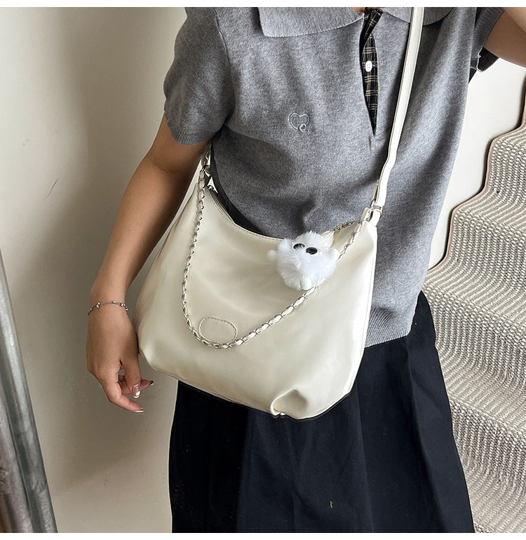 Summer Fashion Simple Casual Soft Surface Fresh Glossy Solid Color Large Capacity Commuter Shoulder Crossbody Bag2025New