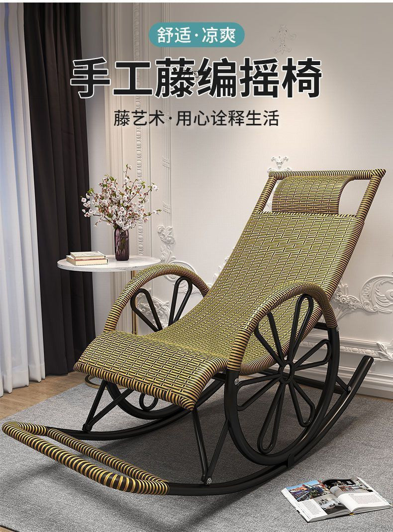 Rocking Chair Recliner Rocking Lazy Chair Rattan Chair for Adults Home Outdoor Living Room Balcony Nap Elderly Leisure Rattan Chair Factory