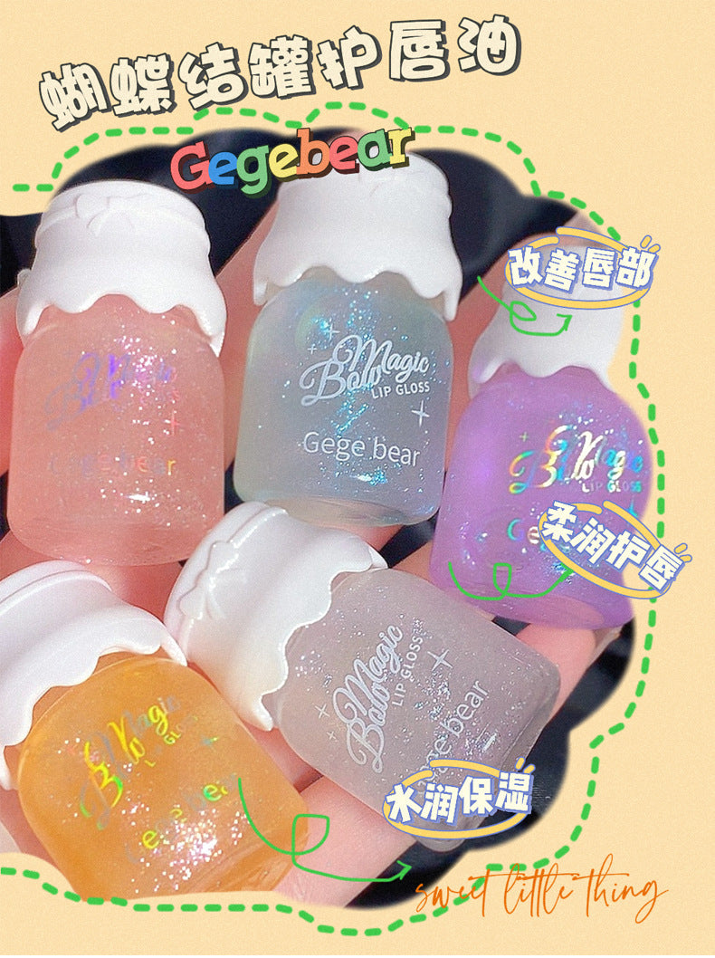 Gege bear Gogo Bear Bowknot Radiant Lip Gloss Hydrating Moisturizing Nourishing Lip Line Reducing Jar Lip Oil