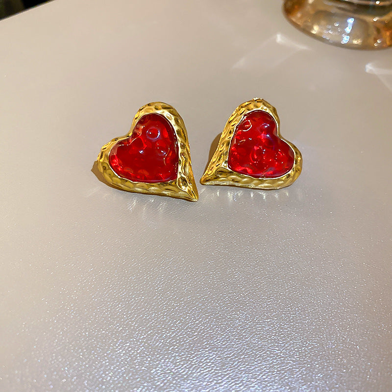 Silver Needle Ancora Red Oil Drop Geometric Earrings Niche Versatile Retro Elegant Studs High-end Fashion Earrings for Women