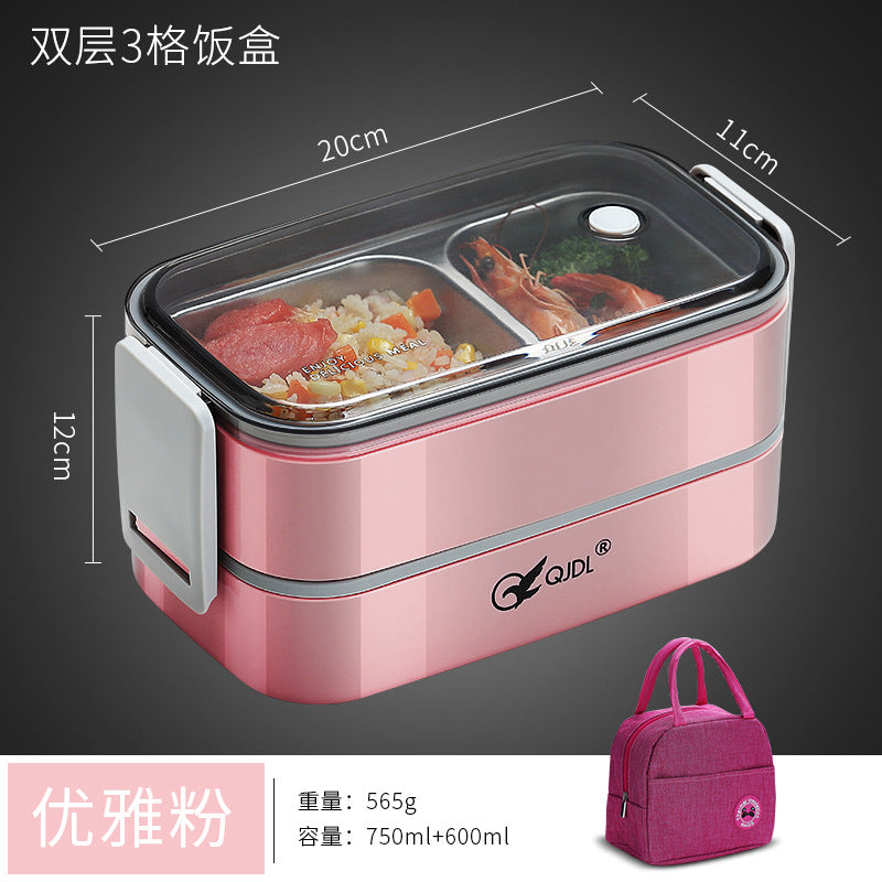 304Stainless Steel Sealed Insulated Lunch Box for Students and Office Workers, Microwave Safe, Double-Layer Lunch Container