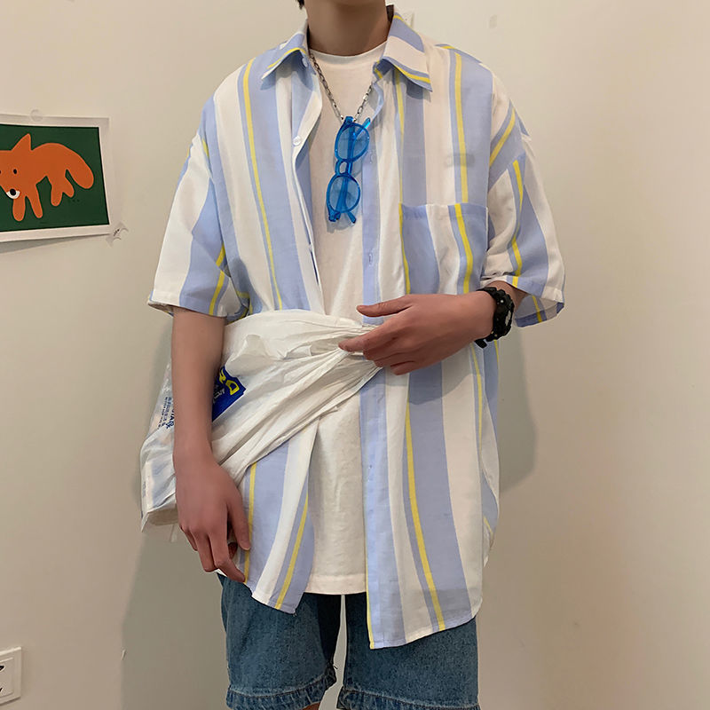 Summer Japanese Style Short Sleeve Shirt Men Half Sleeve Shirt Hong Kong Style Trendy Cat Print Student Loose Casual Shirt12