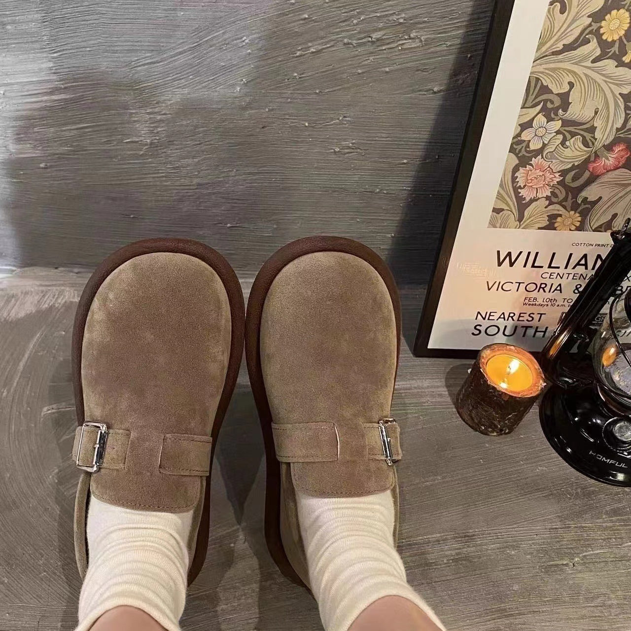 ins Super Popular Versatile Birkenstock Shoes for Female Students2024Spring and Autumn New Retro Slip-On Soft Sole Non-Slip Loafers