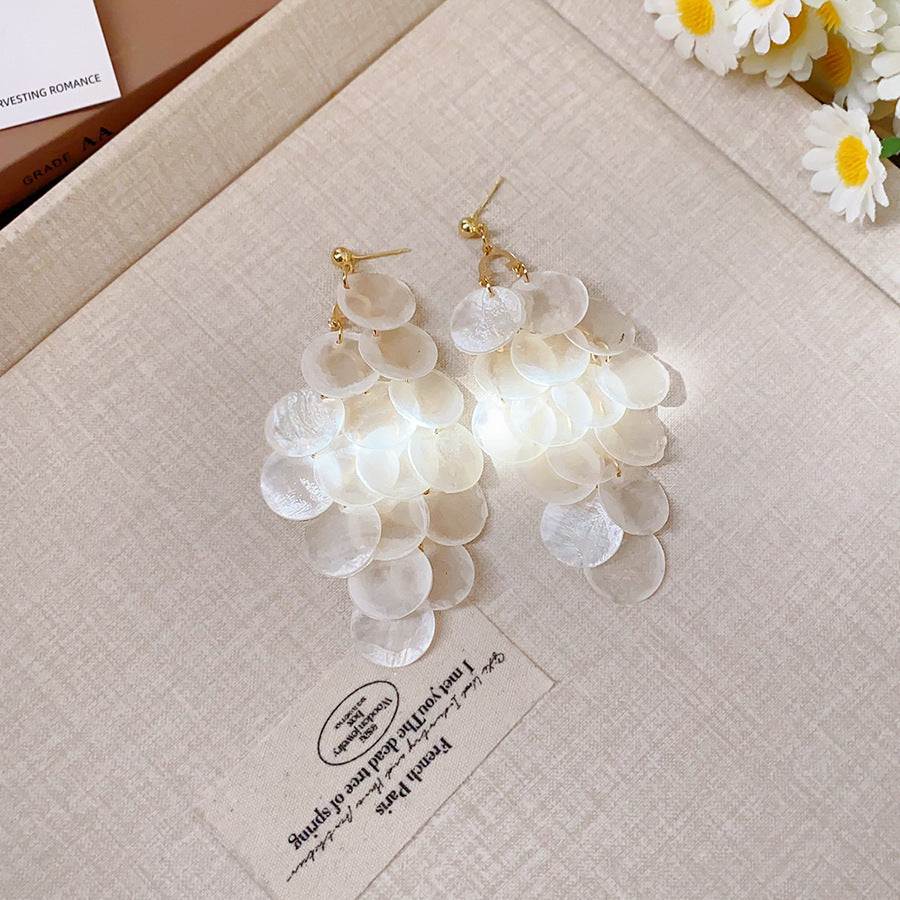 Resort Style Silver Needle Fabric Flower Tassel Earrings High-End Fashion Earrings Bohemian Sweet Exaggerated Ear Jewelry