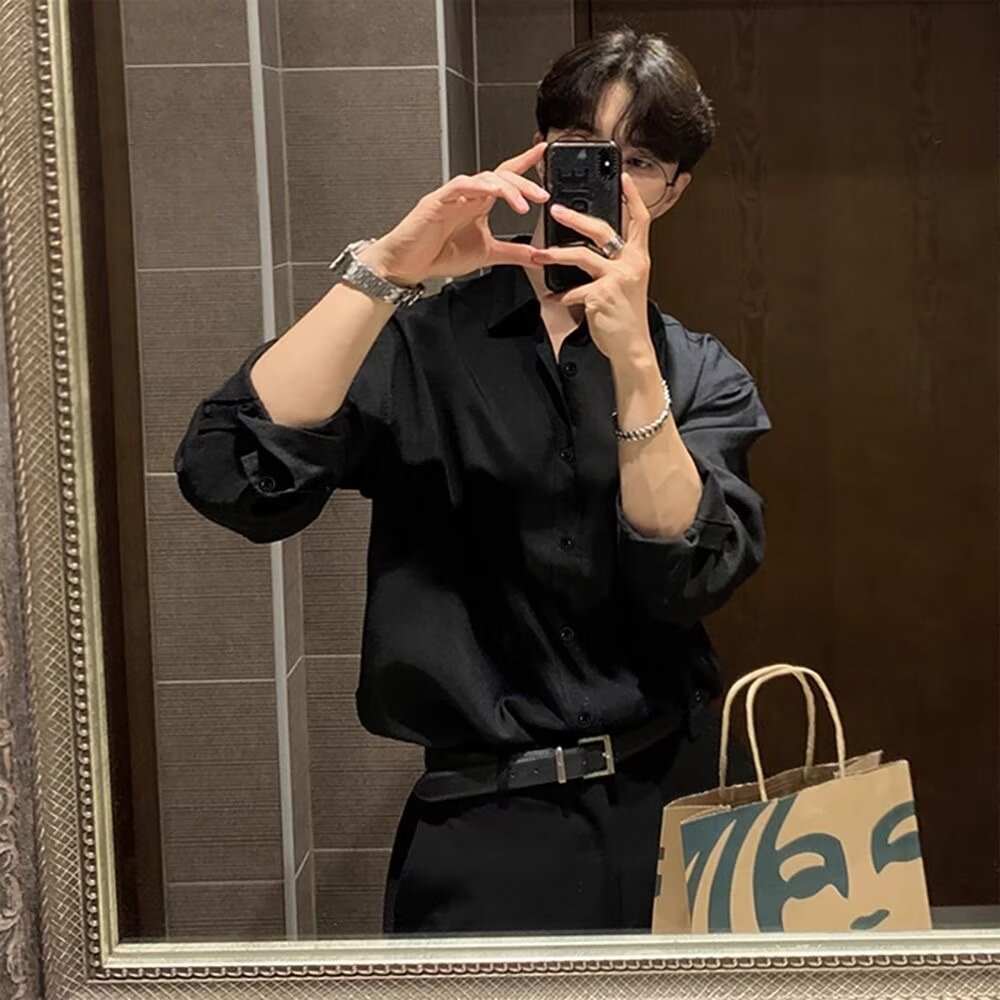 Light Mature High-End Feel Non-Iron Solid White Shirt Men's Draped Korean Style Loose Plus Size Casual Long Sleeve Base Shirt