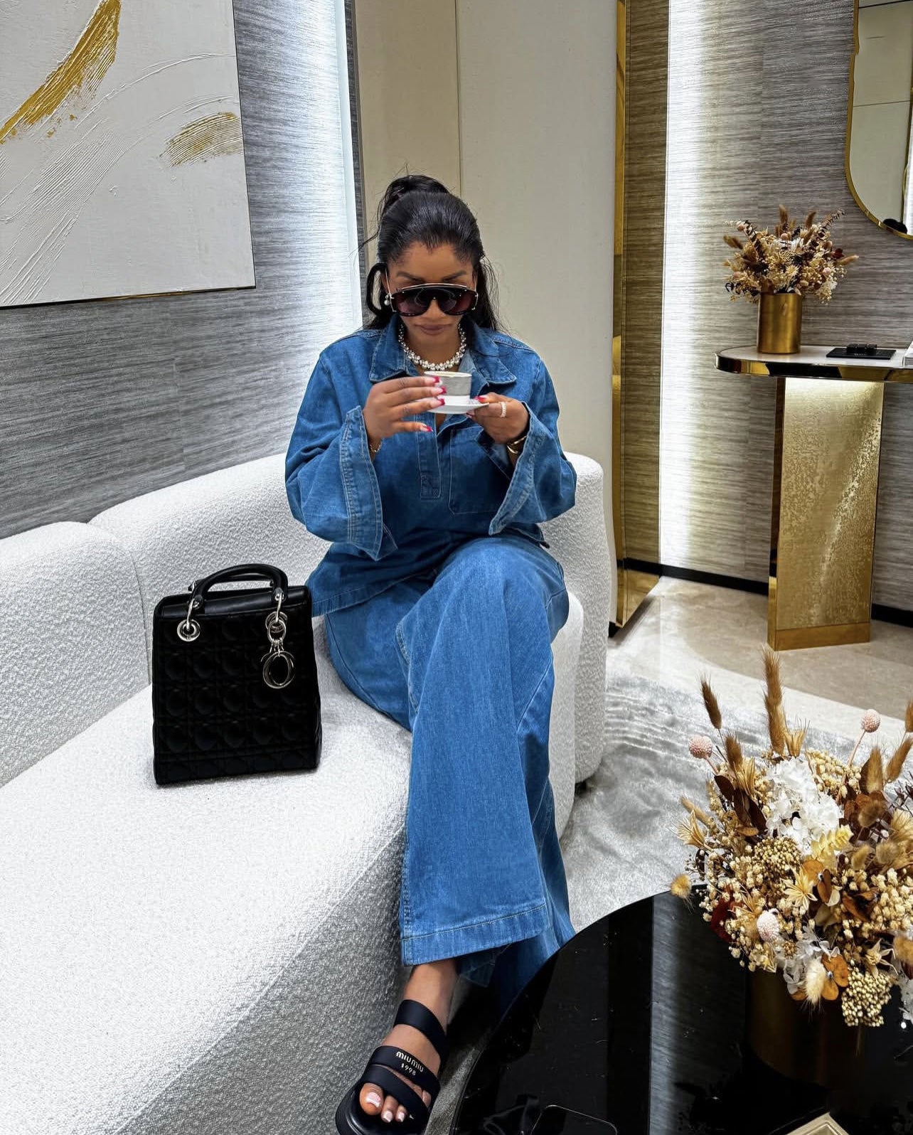 Cross-Border European and American New Women's Denim Suit Long Sleeve Lapel Pocket Top Lace-up Straight-leg Pants Two-piece Set