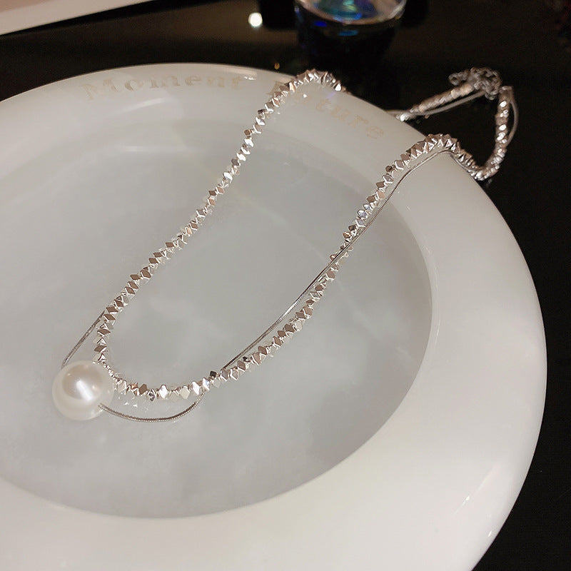 Artificial Fragmented Silver Irregular Pearl Necklace Light Luxury High-end Niche Fashion Choker Collarbone Chain Simple Accessory