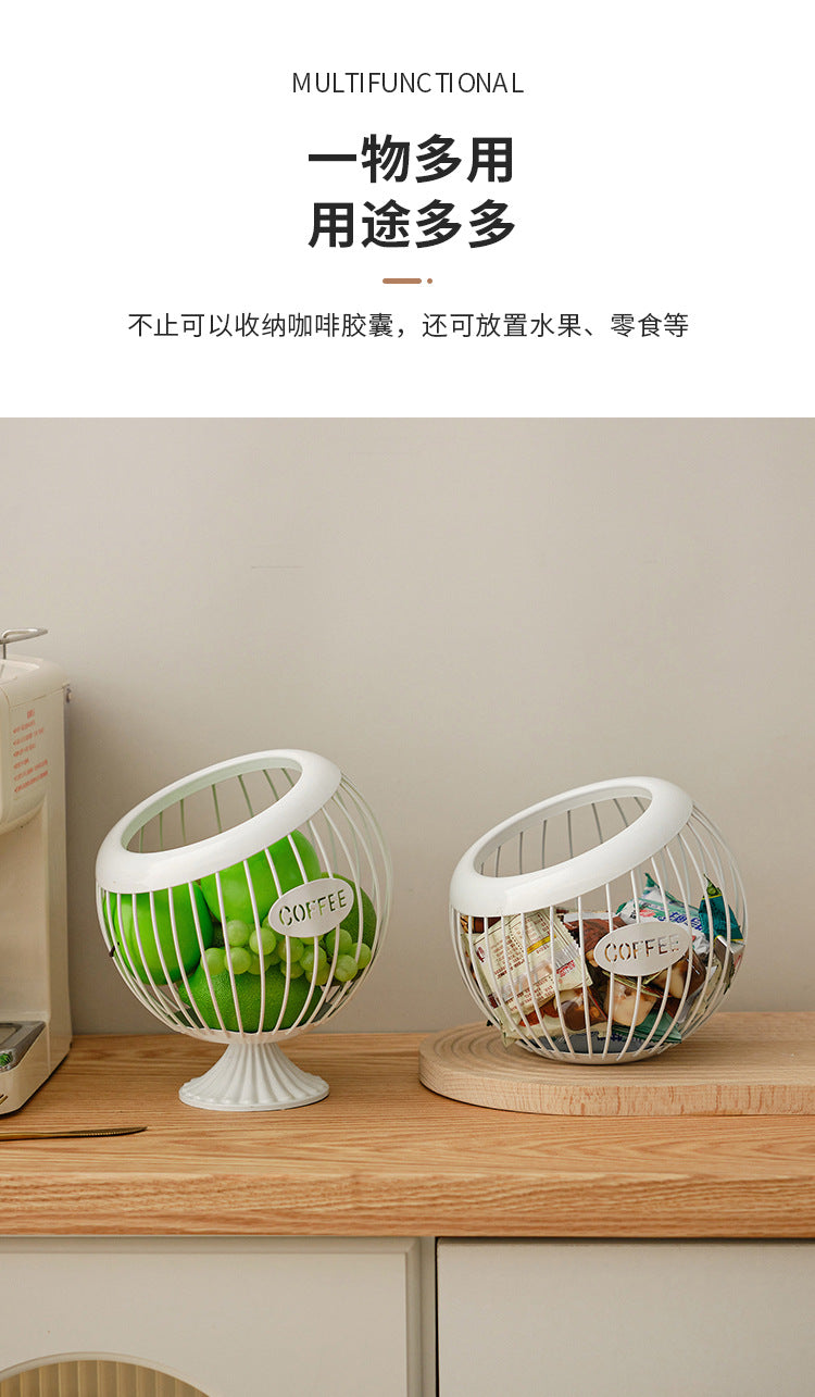 Cross-Border Iron Art Fruit Basket Coffee Capsule Storage Basket Desktop Decoration Coffee Table Snacks Dried Fruit Candy Storage