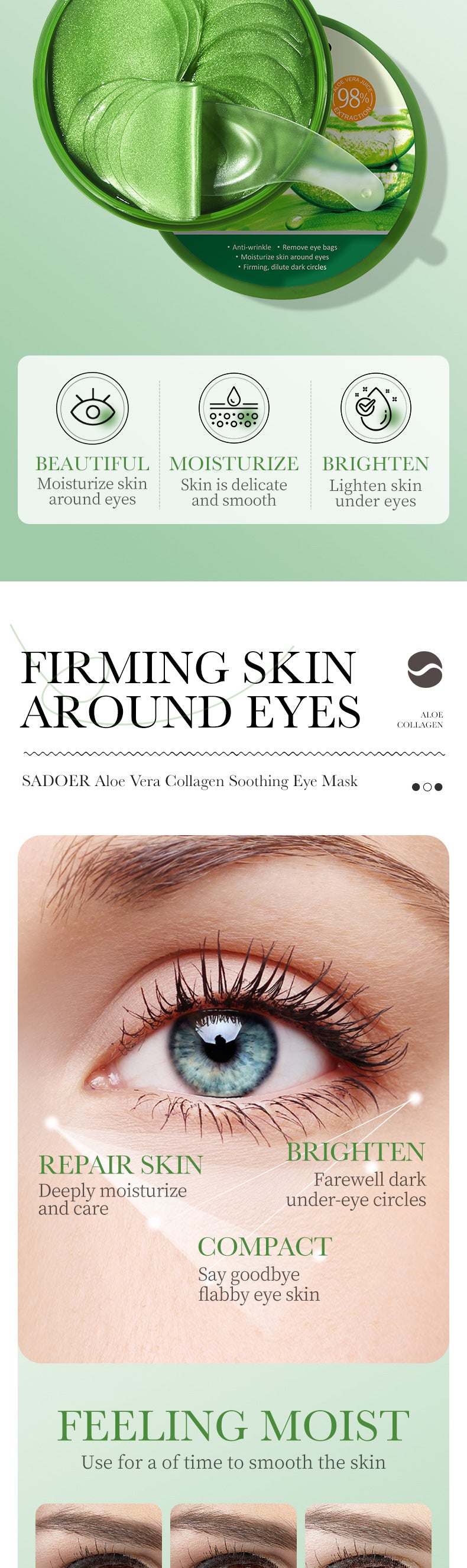 Aloe Vera Eye Mask80g Collagen Hydrating Moisturizing Improves Dark Circles Eye Lines Eye Bags Factory Wholesale