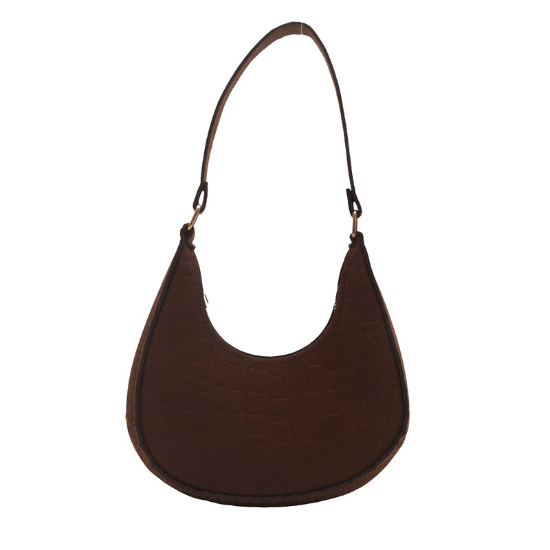 Solid Color Elegant Women's Bag2024Trendy Korean Style Autumn Winter New Stone Pattern Underarm Bag Casual Shoulder Handbag