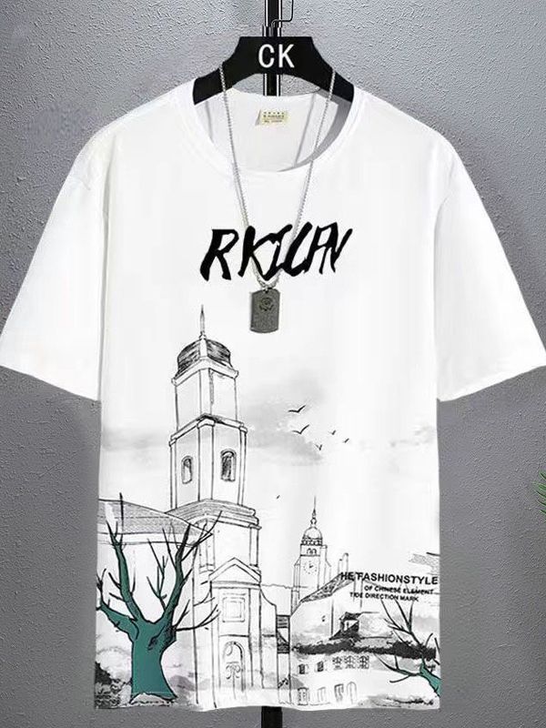 Ice silk short sleeve t Men's Summer T-shirt2025New Trendy Student Youth Half-Sleeve Men's Ice-Sense Ink-Splash T-Shirt