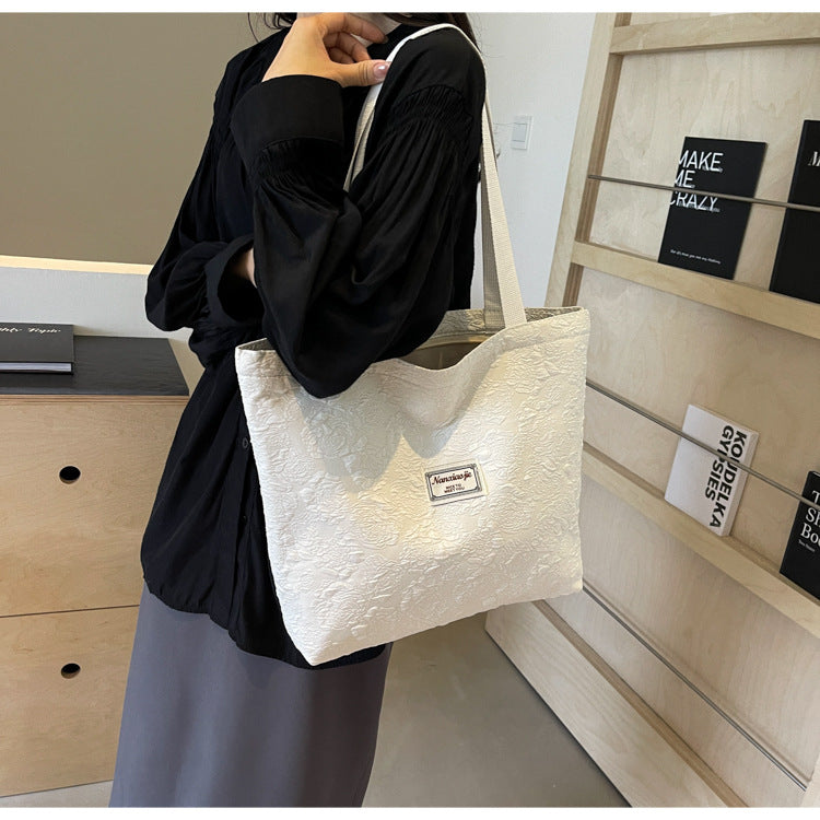 South Korea ins Unique Canvas Bag2024New Fashion Commuting Tote Bag Female College Student Class Shoulder Bag