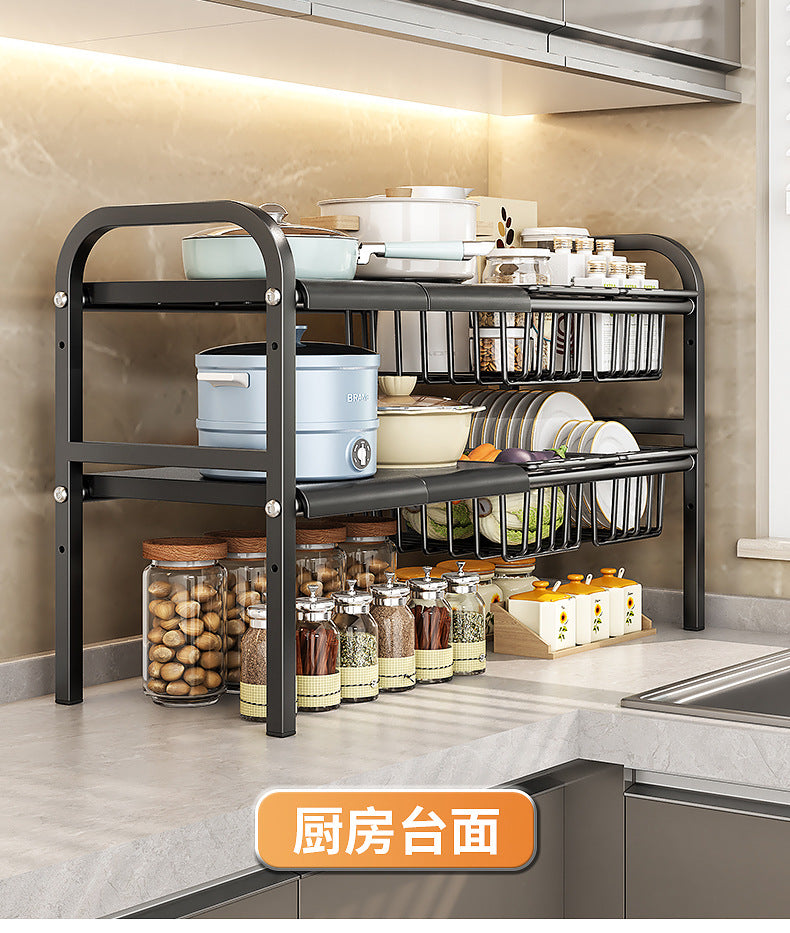 Carbon Steel Hot-Selling Telescopic Sink Storage Rack Cabinet Layered Organizer Wash Basin Kitchen Storage Dropshipping