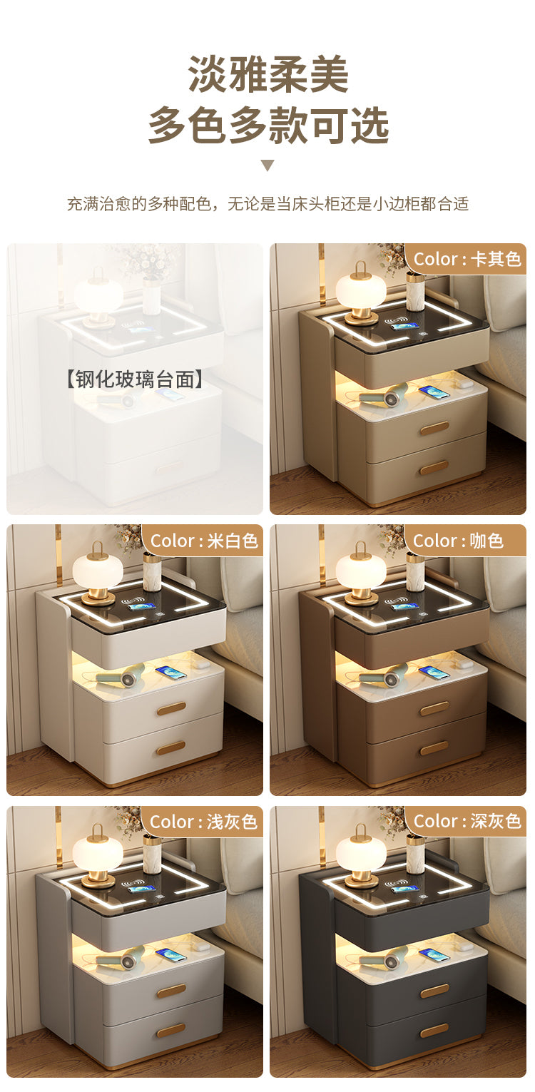 Smart Bedside Table2024New Simple Modern Solid Wood No-Installation Bedroom Home Multi-Functional Rock Slab Bedside Table