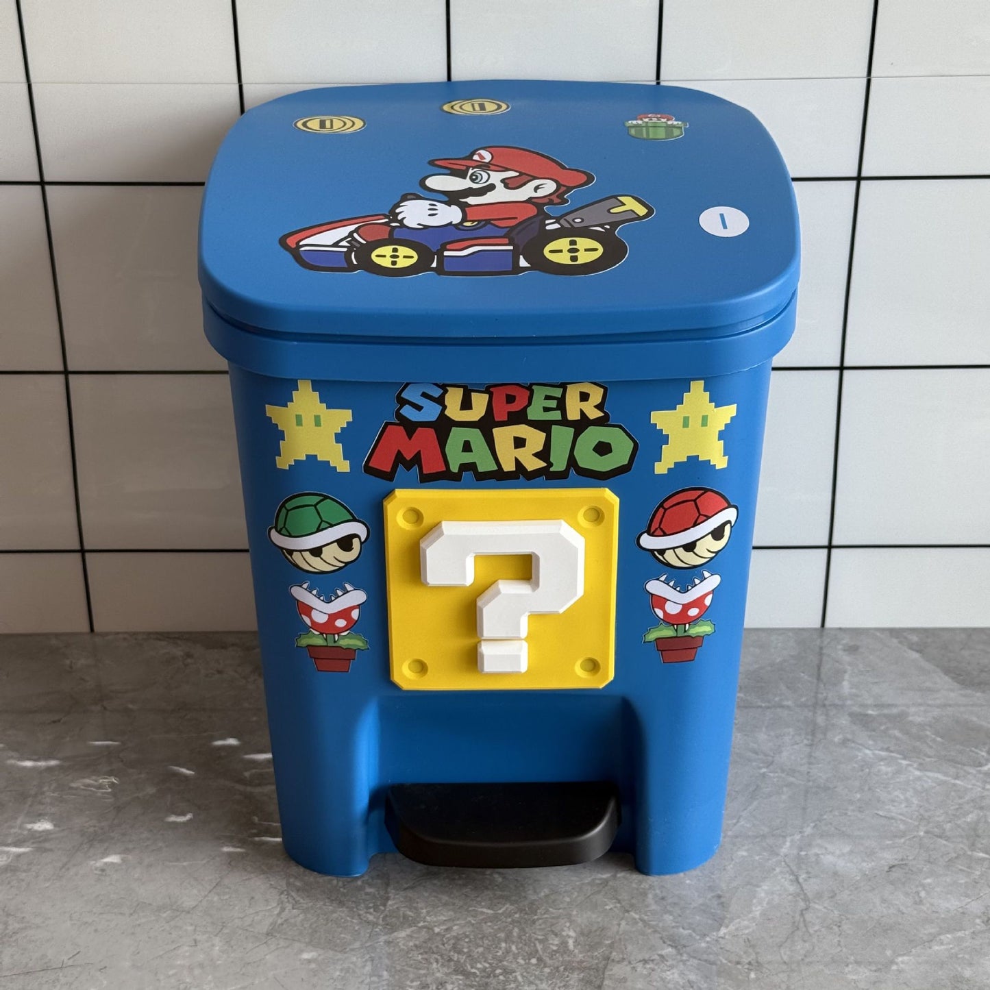 Mario Trash Can for Home Living Room Cute Cartoon Anime Large Capacity Personality Internet Celebrity Thickened Pedal Trash Basket