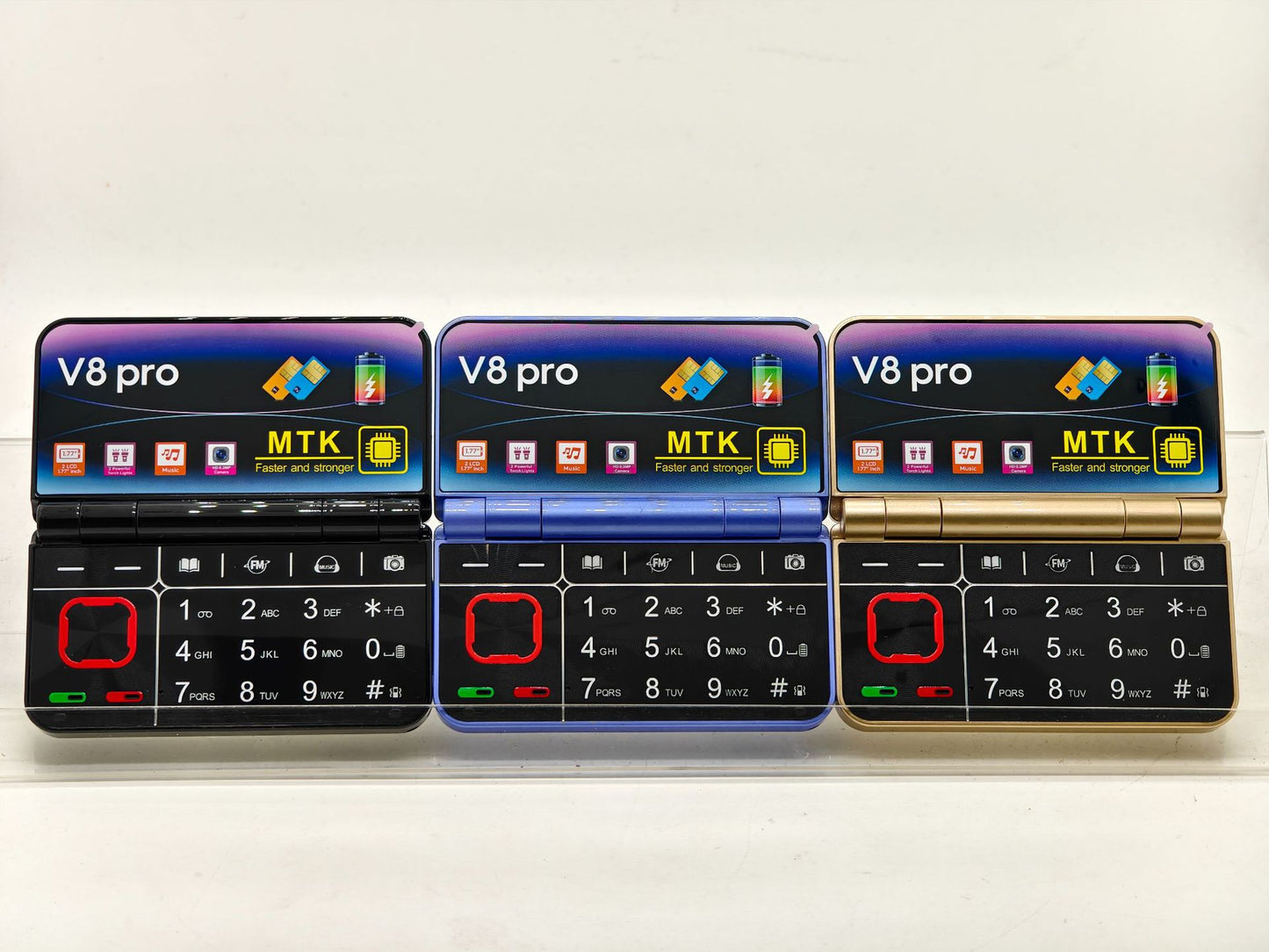 Cross-Border Foreign Trade V8pro Dual Screen Folding Flip Function Phone2G Elderly Foreign Language Mobile Phone Large Buttons Flashlight