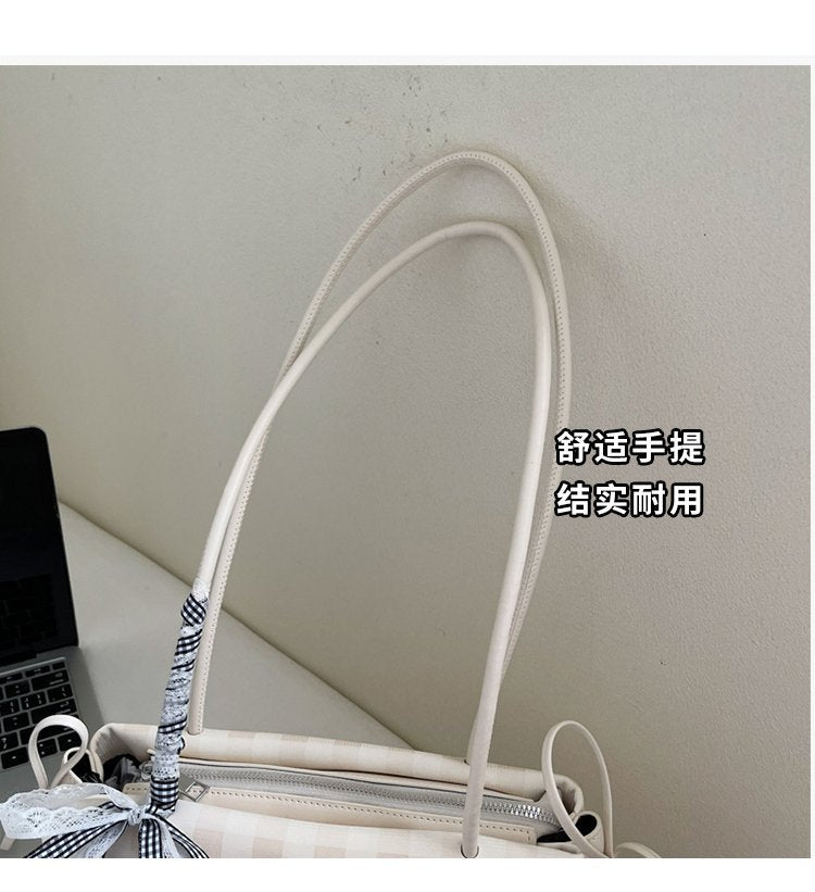 Dopamine Plaid Handbag Small Tote Bag for Women Summer2025New Ballet Style Bow Baguette Bag Underarm Bag Trendy