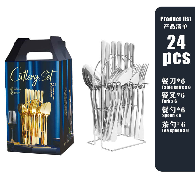 tableware set Stainless Steel Tableware1010Series Western Dining Rack Knife Fork Spoon24Set of Color Boxes