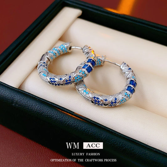 Medieval vintage Light Luxury Earrings Versatile Palace Style Zircon Round Ear Clips Niche High-end Fashion Earrings