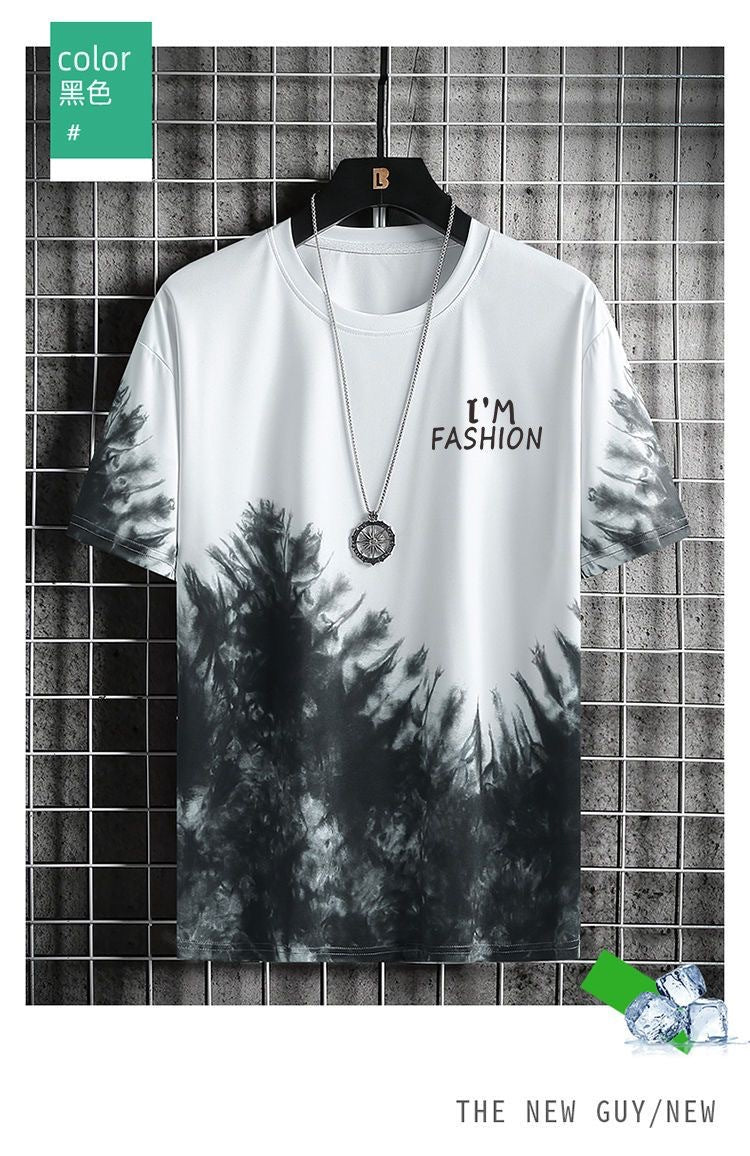 Ice silk short sleeve t Men's Summer T-shirt2025New Trendy Student Youth Half-Sleeve Men's Ice-Sense Ink-Splash T-Shirt