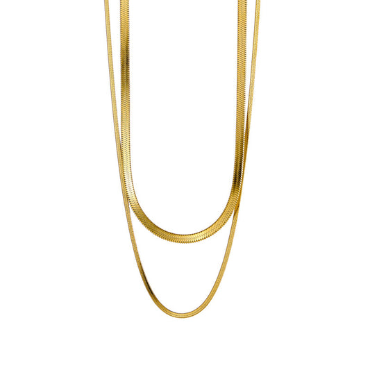 Double Layer Stacked Snake Bone Chain Set Stainless Steel Chain Vacuum Plating18K Gold ins European and American Style Cross-Border Necklace