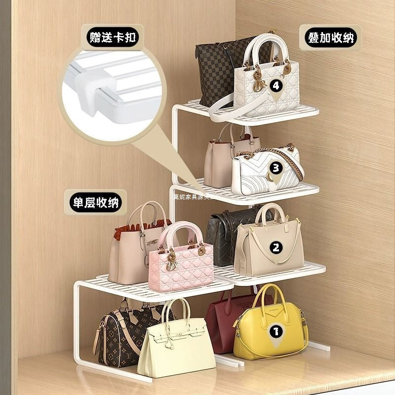 Bag Storage Rack Organizer Shelf for Bags Storage Cabinet Wardrobe Clothes Layered Partition Storage Box Placement Rack