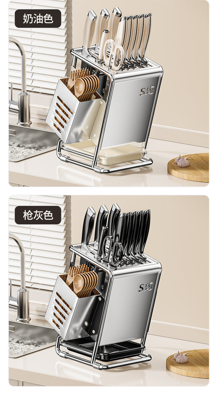 2025New Kitchen Knife Rack Storage Rack Cream Style Multifunctional Countertop Knife Holder Organizer Knife Storage Rack