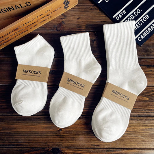 100%Pure Cotton Xinjiang Cotton Socks Men and Women Sports Socks Black and White Solid Color Autumn Winter Four Seasons Student Couple Deodorant Short Socks