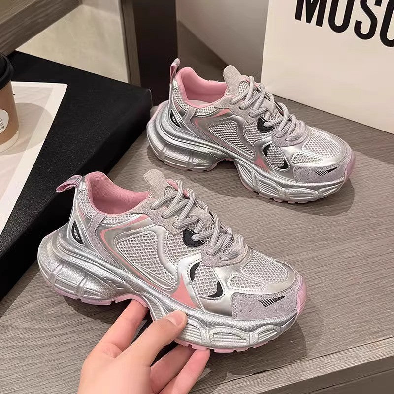 Girls' Dad Shoes Spring and Autumn New Style2024Children's Shoes Mesh Breathable Sports Shoes Medium and Large Children's Running Shoes