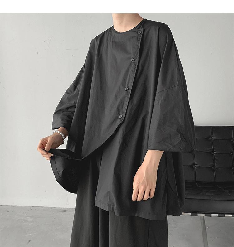 300Plus Size Unique Design Three-Quarter Sleeve Shirt for Men Summer Short Sleeve Cool Japanese Style ins Irregular Top