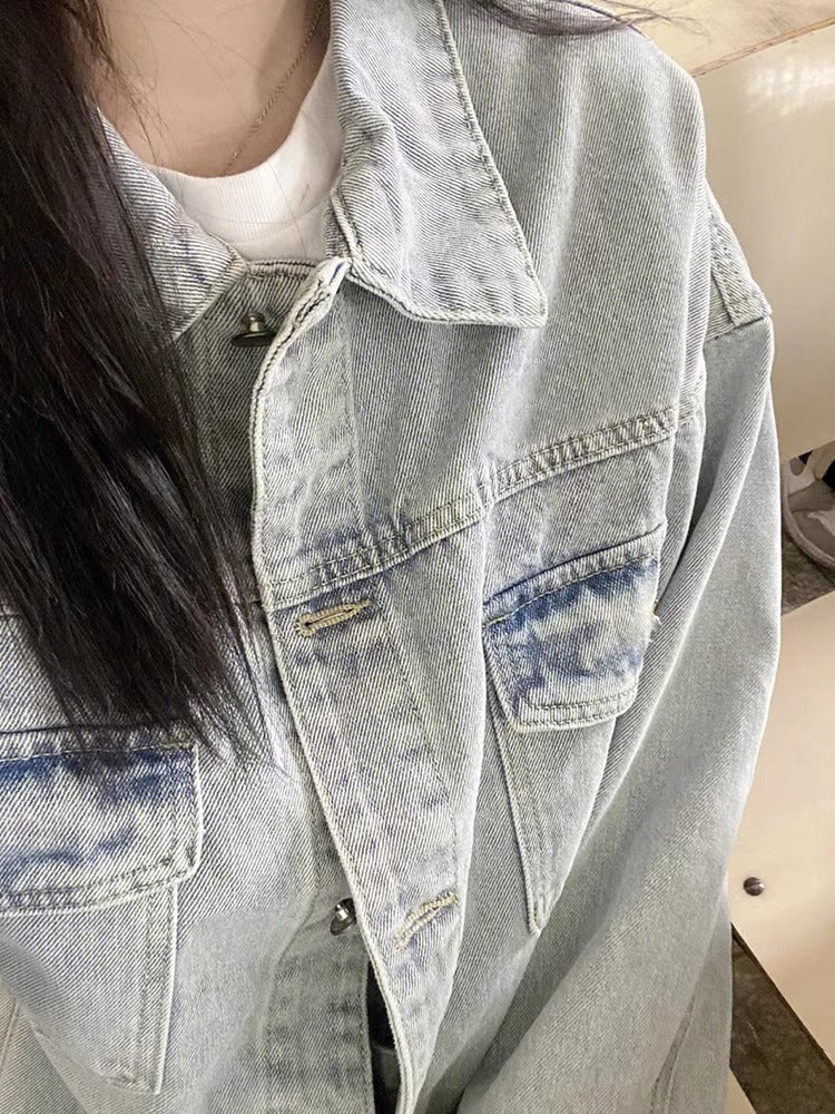 American retro blue denim jacket for women, spring and autumn2025New Year's New Loose Casual Versatile Jacket Shirt Coat