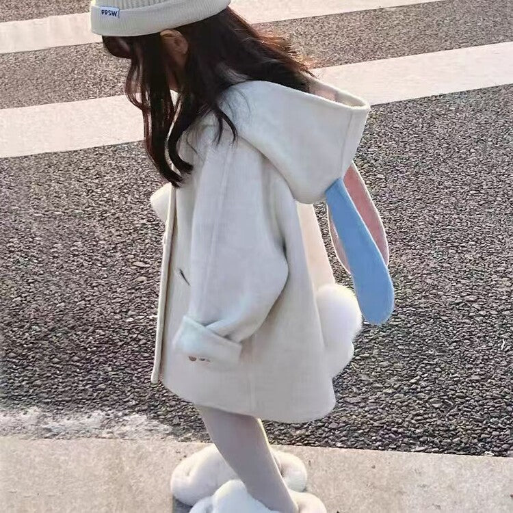 Girls' Wool Coat with Fleece Lining and Thickened2024Autumn and Winter New Cute Baby Girl Stylish Korean Children's Clothing Wool Coat