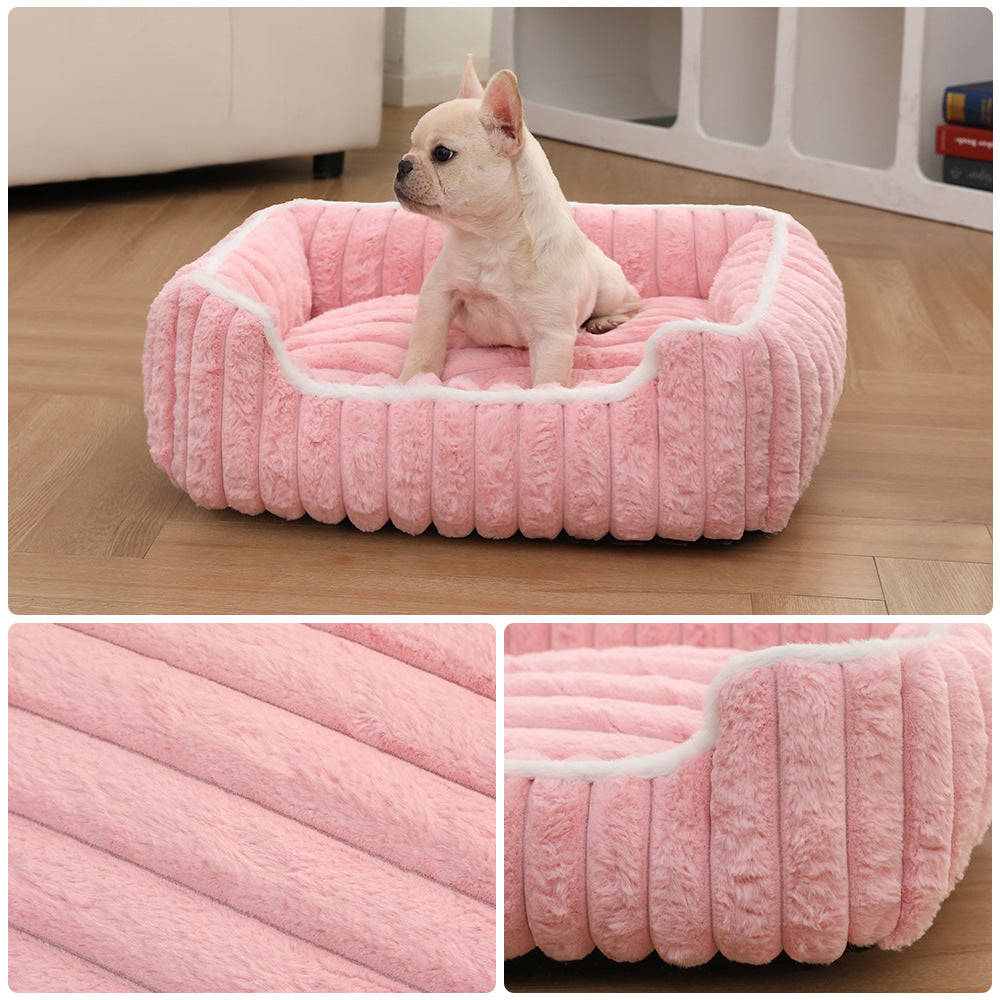 New Thickened Straight Bar Square Nest Rabbit Plush Soft Comfortable Pet Bed Deep Sleep Cat Nest Four Seasons Dog Nest