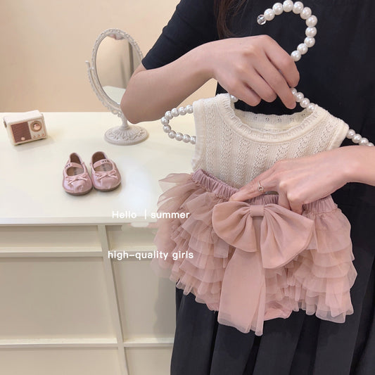 Sweet Little Girl Summer tutu High-Quality Mesh Cake Skirt Two-Piece Set Cute Tank Top and Shorts Two-Piece