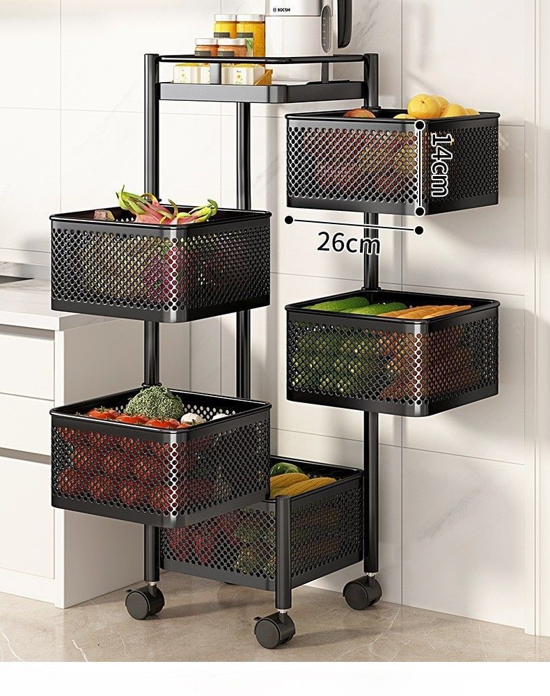 Rotatable Multi-layer Floor-standing Bedroom Trolley Kitchen Storage Rack Multifunctional Organizer Household Snack Rack Bedside Rack