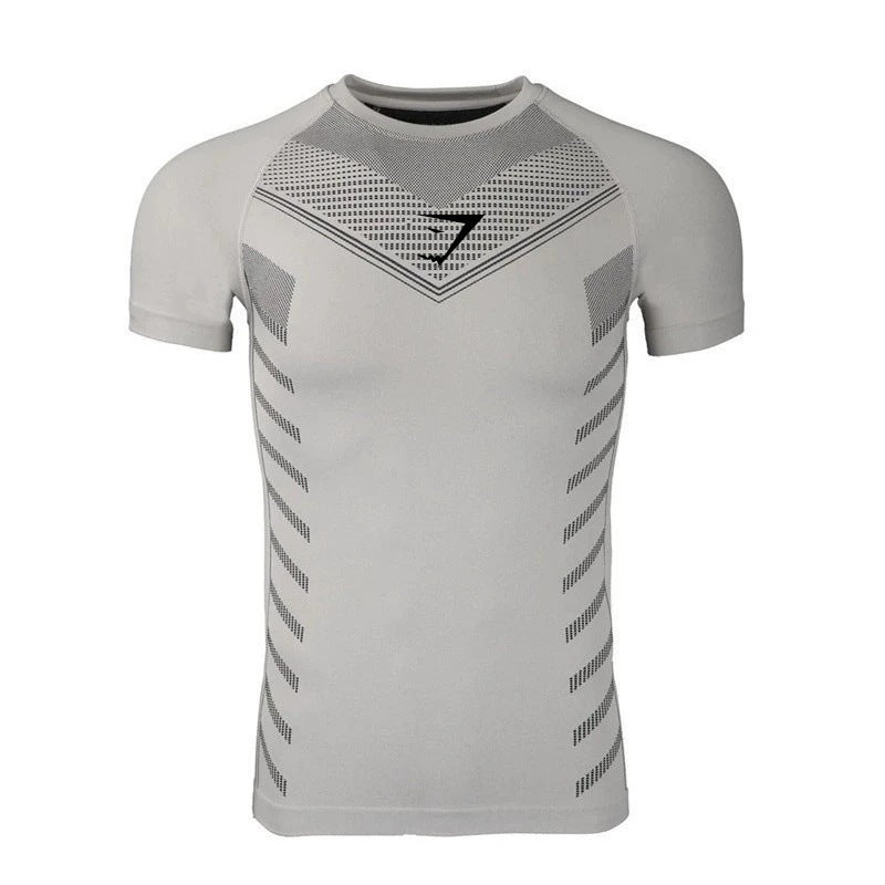 Foreign Trade Hot-Selling Cross-Border Men's Sports Running Fitness Quick-Dry Short Sleeve Tights3D 3D Printing GYMSHARK