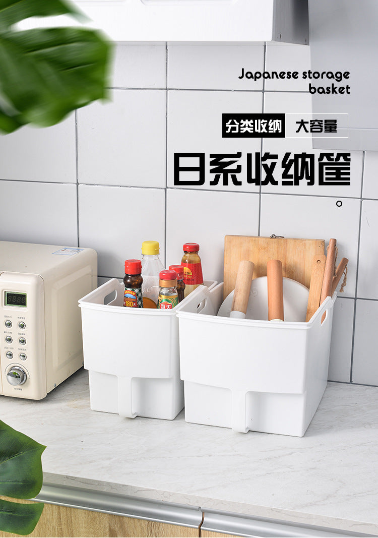 Kitchen Cabinet Storage Box Hanging Cabinet Organizer Handle Refrigerator Transparent Storage Basket with Handle High Storage Box