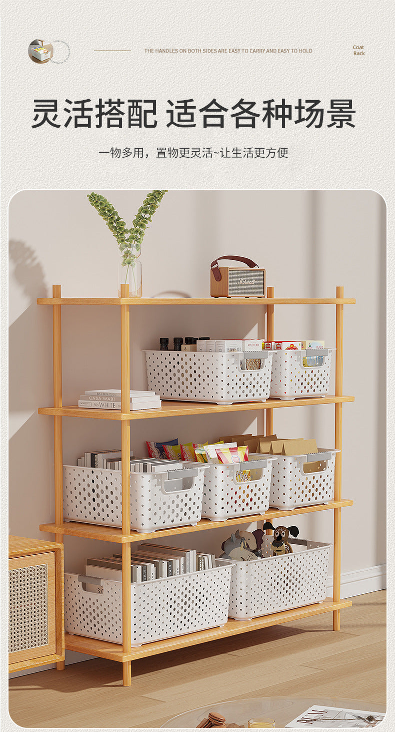 Japanese Style Kitchen Plastic Storage Basket Household Hollow Out Organizer Storage Box Handheld Bathroom Desktop Cosmetic Storage Basket