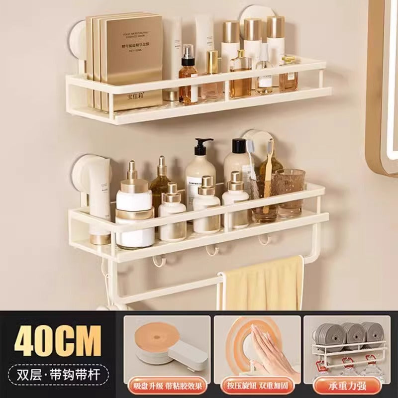 Space Aluminum Bathroom Suction Cup Storage Rack Wall-Mounted No-Drill Towel Rack Washstand Multifunctional Organizer