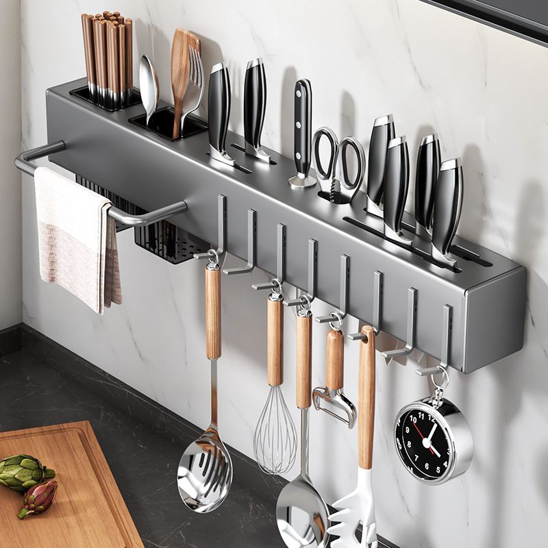 No-Drill Durable Knife Holder Kitchen Storage Rack Kitchen Supplies Multi-Functional Wall-Mounted Chopstick Holder Knife Organizer