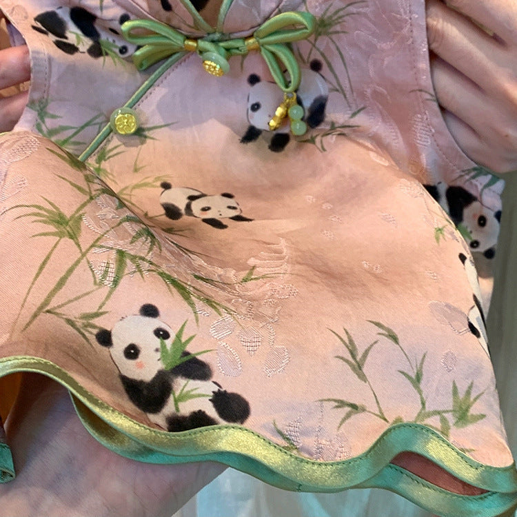 Sweet Little Girl Chinese Style Outfit Summer New One-Year-Old New Chinese Style Baby Girl Stylish Vest Pants Two-Piece Set