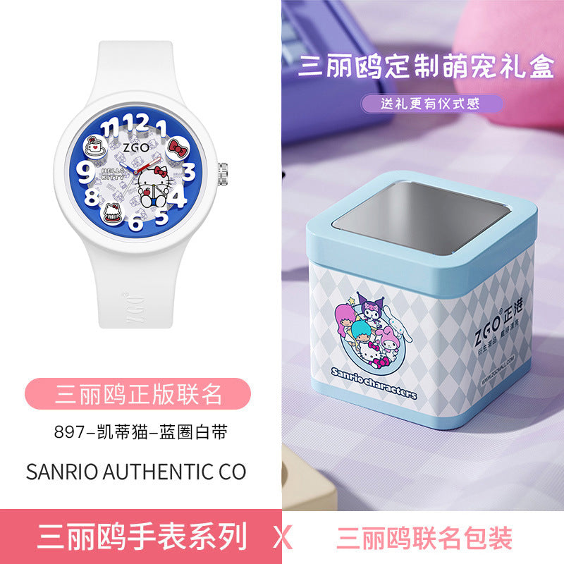 Sanrio Official Genuine Children's Watch for Girls, Cinnamoroll Waterproof, Only Tells Time, Quartz Watch for Middle School Students